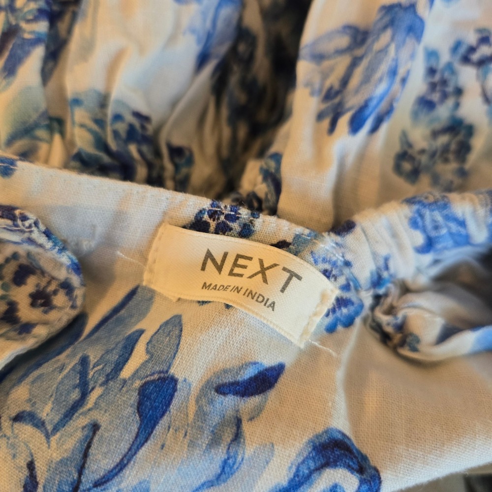 Next Girls Blue White Floral Puff Sleeve Cotton Dress Cutout Back 4Y 104cm‎ - Picture 7 of 8